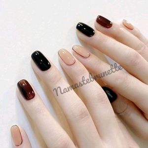 NWT 24pcs Short Square Black Brown Premium Press On Nails